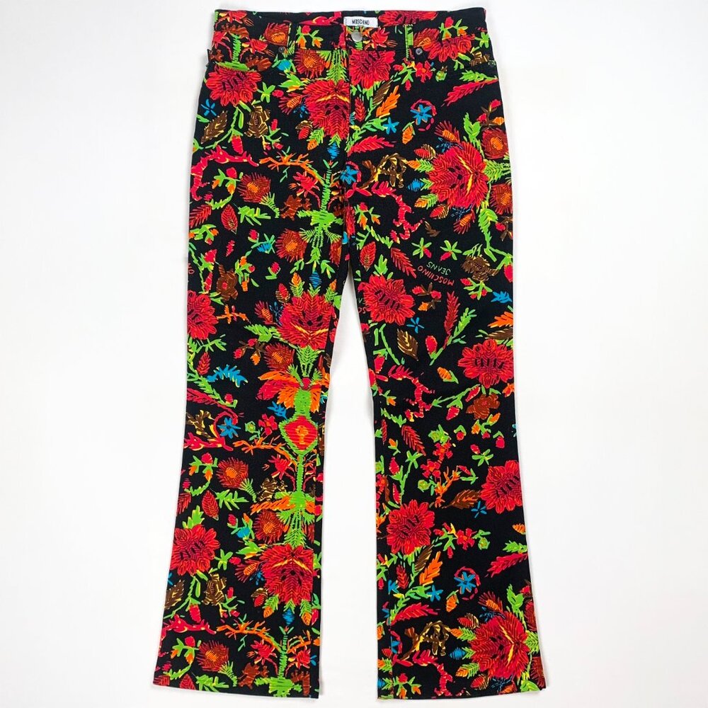 Vintage 90s MOSCHINO Tropical Floral, Multicolor Print Jeans